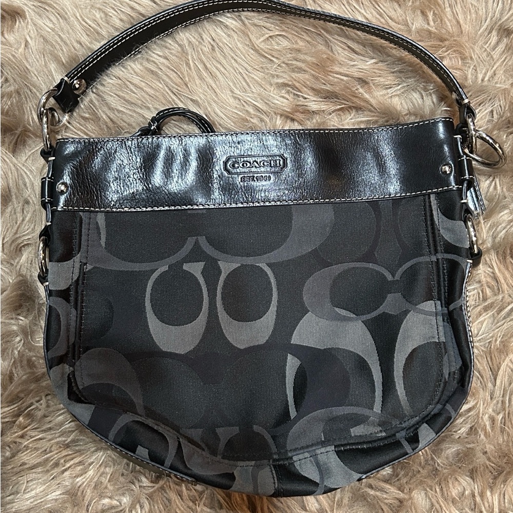 Coach Black and Gray Optic Signature Zoe Shoulder Bag